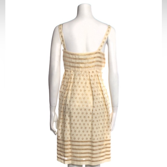 DVF Gold Embroidered Stripe PolkaDot Babydoll Dress - Picture 6 of 9